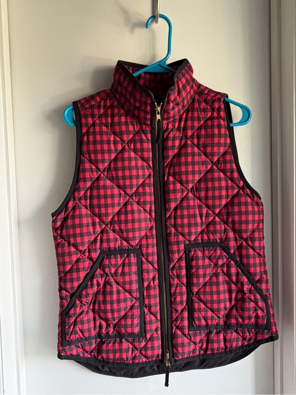 J Crew Red Plaid Quilted Vest